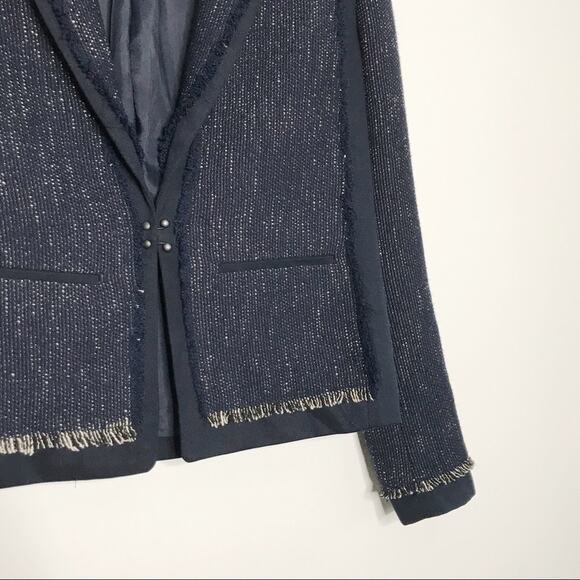 Vince Womens XSmall XS Soft Boucle Jacket Coastal Blue Fringe Textured Blazer - Picture 4 of 8